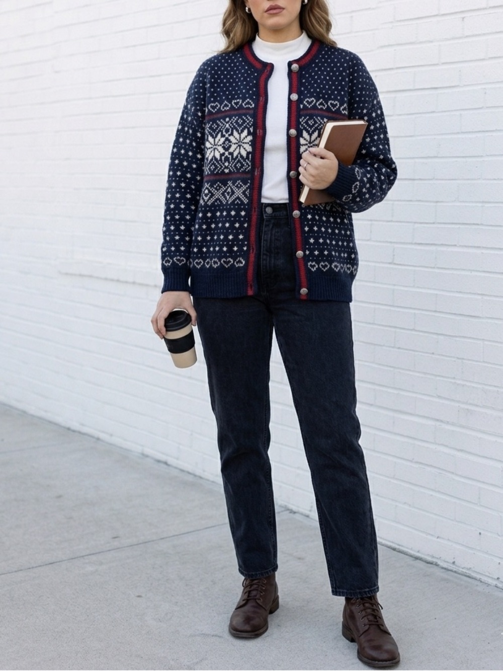 Vintage L.L. Bean Fair Isle Wool Nordic Cardigan Sweater | Made in USA | XL